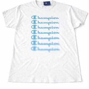 Champion White Tee with Blue Repeated Logo
